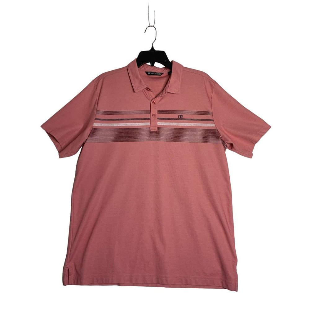 Travis Mathew Polo Shirt Mens XL Salmon Stripes Stretch Golf Collared 3 Button